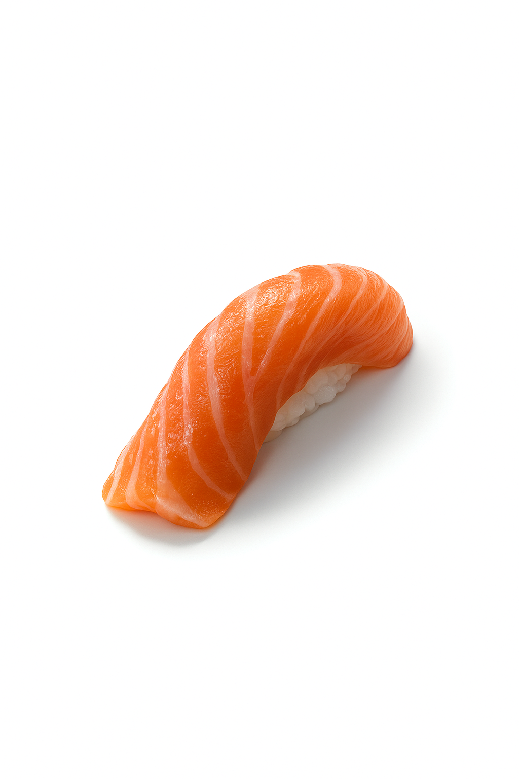 Serving of salmon sushi on a white background